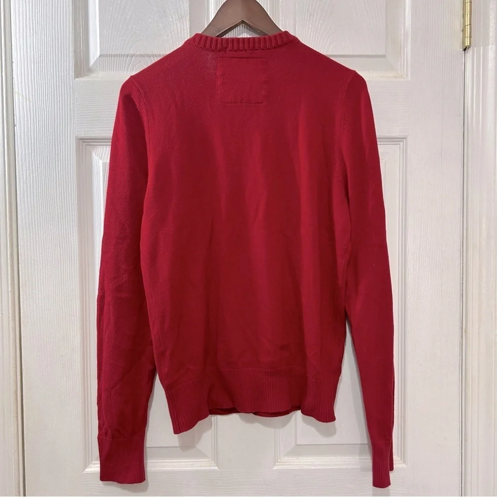 Abercrombie & Fitch V-Neck Sweater Men's Cotton Wool Cashmere Red White Medium